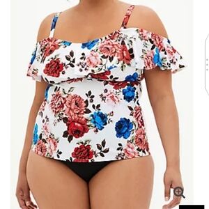 🆕FLORAL COLD SHOULDER SWIM TANKINI TOP